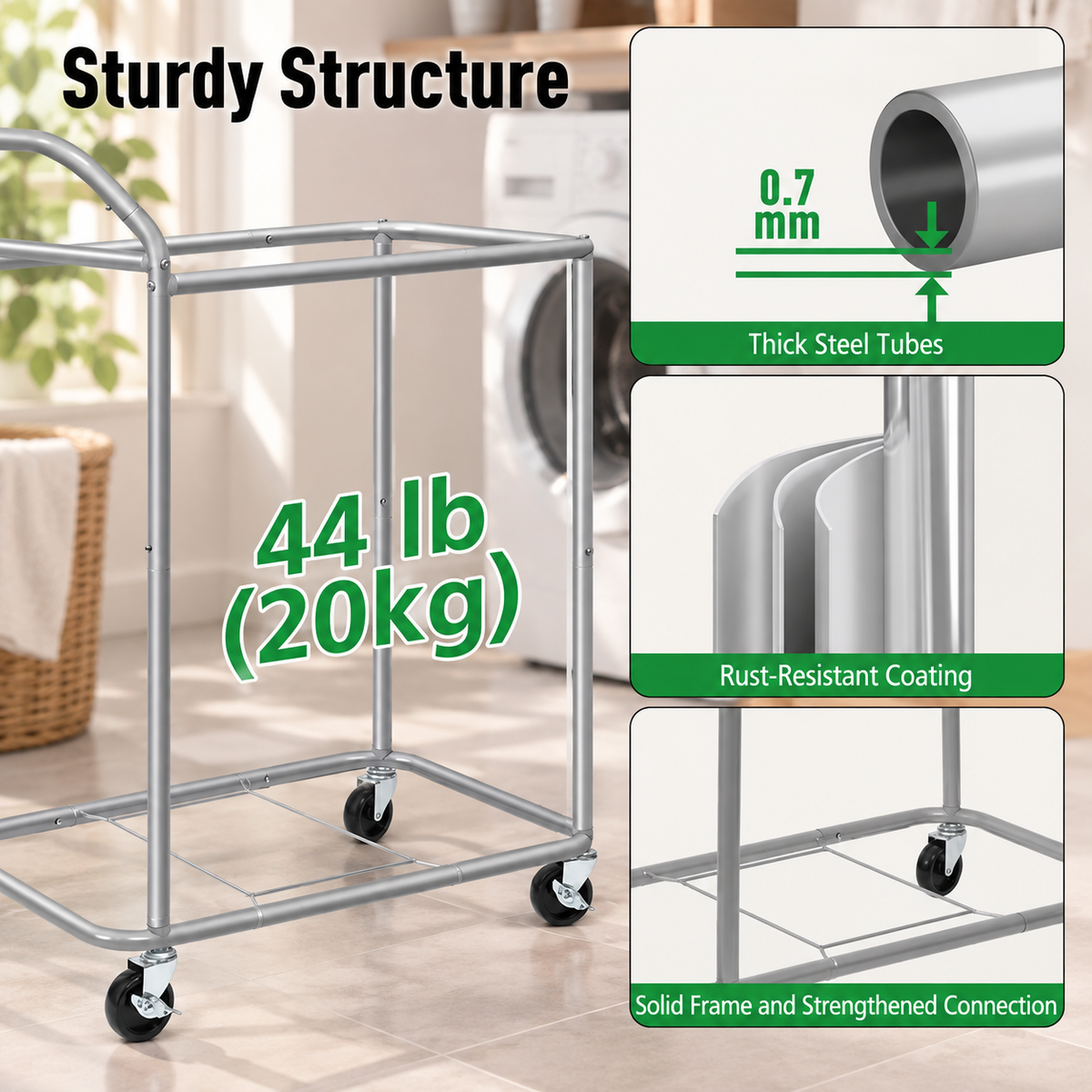 140L Double Rolling Laundry Hamper