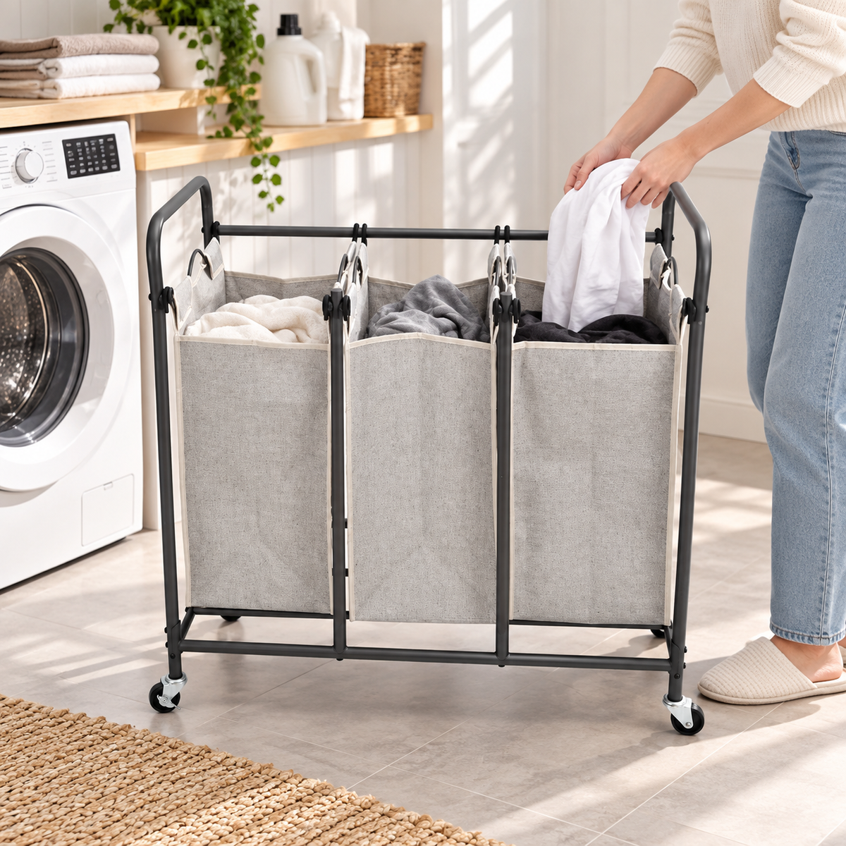 3-Bag Rolling Laundry Sorter