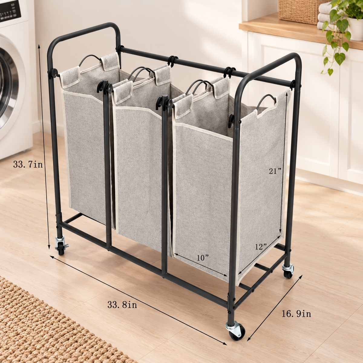 3-Bag Rolling Laundry Sorter