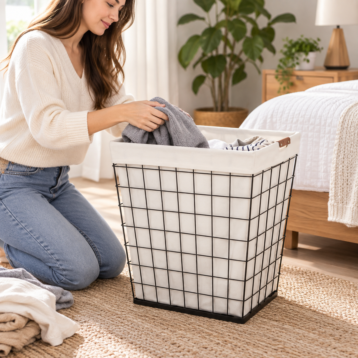 Steel Wire Laundry Hamper with Liner