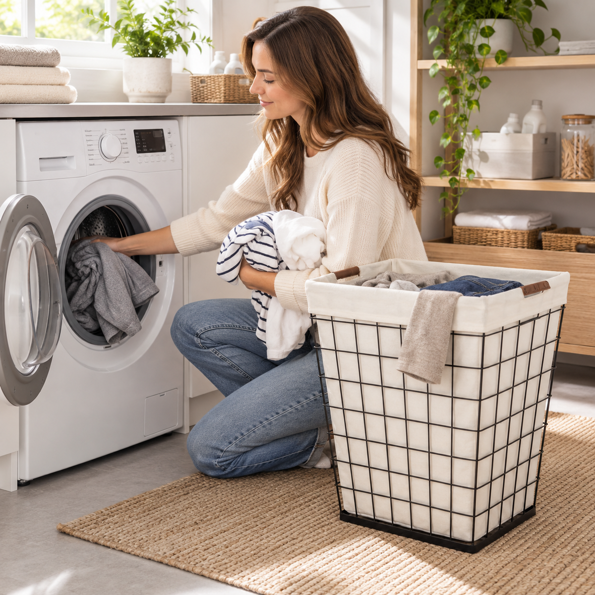 Steel Wire Laundry Hamper with Liner