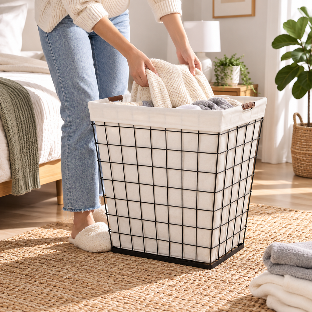 Steel Wire Laundry Hamper with Liner
