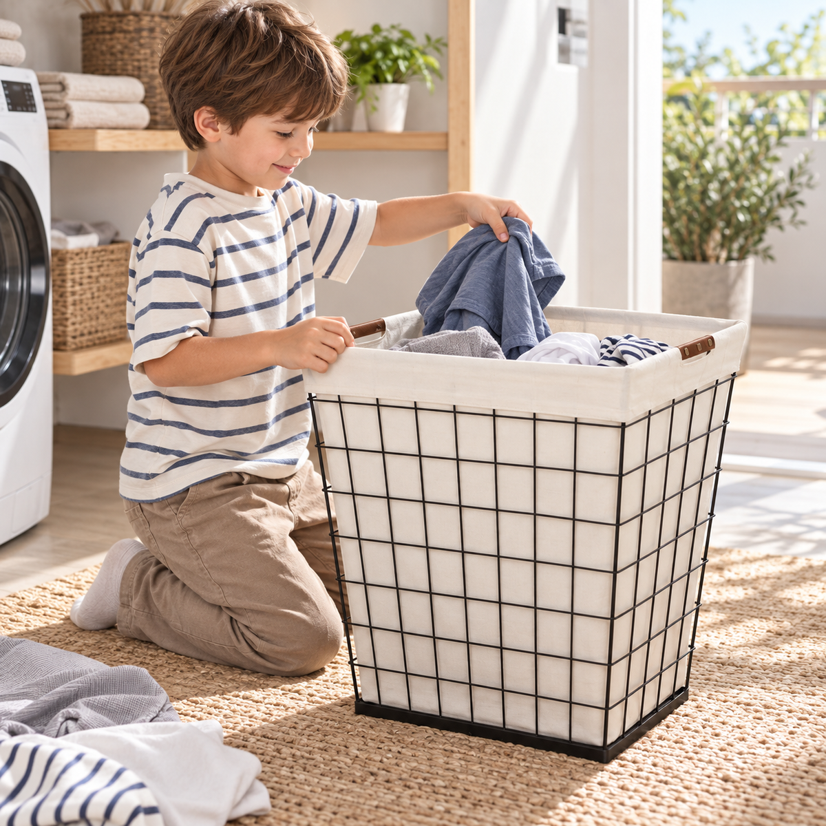 Steel Wire Laundry Hamper with Liner