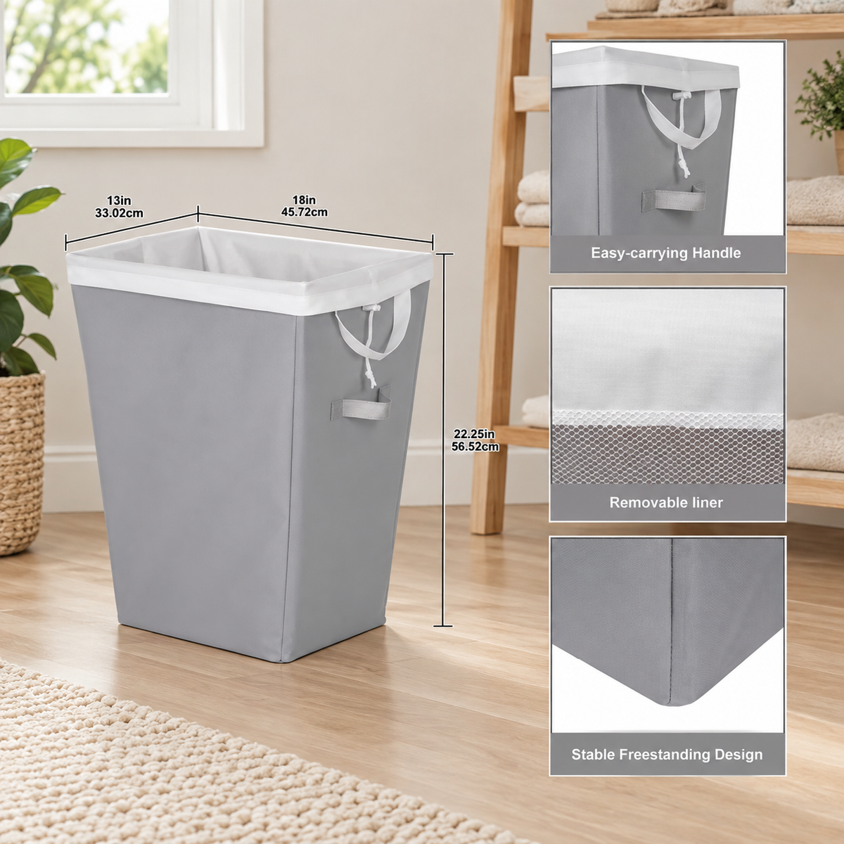 Slim Removable Liner Laundry Hamper